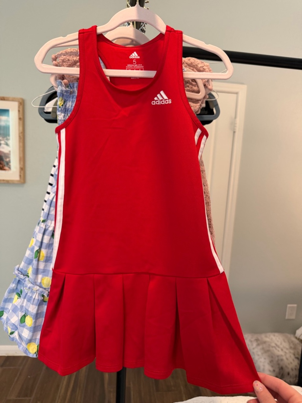 adidas Red Girls Sleeveless Tennis Top with White Logo